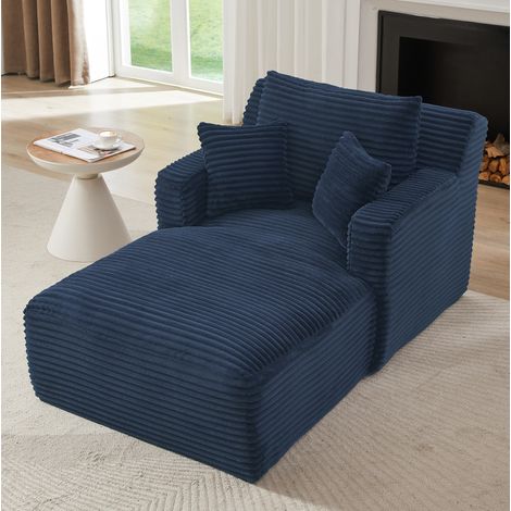 Chaise longue 166x100x82 cm en terciopelo acanalado azul, ahorra espacio para salón FloraGrace (1/5)