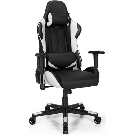 Gaming-Stuhl, verstellbare Rückenlehne 90-160°, weißes PU-Leder