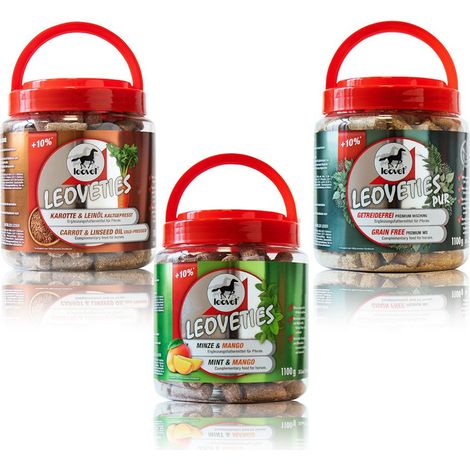 Set 3 Confezioni Biscotti Leovet per cavalli gusti mela, menta, carota 1,10 kg cad