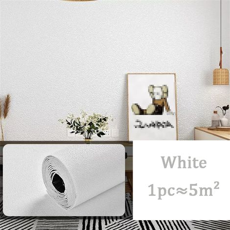 Papier peint autocollant épais 3D (blanc, 50 cm x 10 m), idéal pour la décoration, la rénovation et l'ameublement. (1/5)