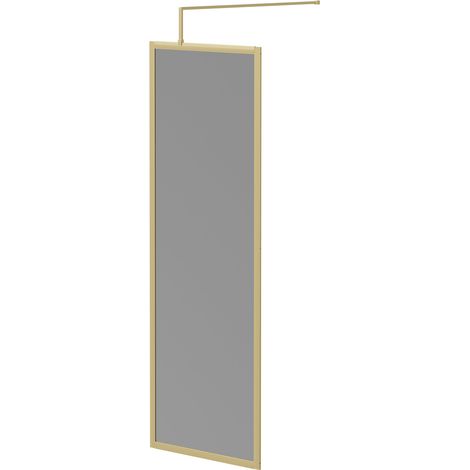 Colore 8mm Smoked Glass Brushed Brass 1950mm x 700mm Fully Framed Walk In Shower Screen including Wall Channel and Support Bar (1/5)