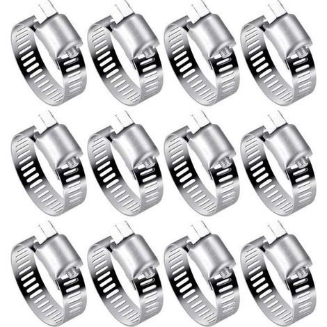 Set mit 12 verstellbaren (16-25 mm) Schlauchschellen aus Edelstahl 304 für Wasserleitungen