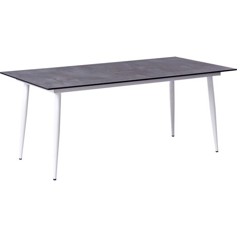 Mesa de comedor de jardín con tablero de HPL y estructura de aluminio resistente a los rayos UV agua óxido blanco con tablero gris Tolentino
