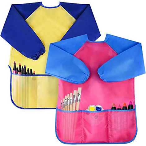 2pcs enfants peinture tabliers de vêtements de travail tabliers à manches longues