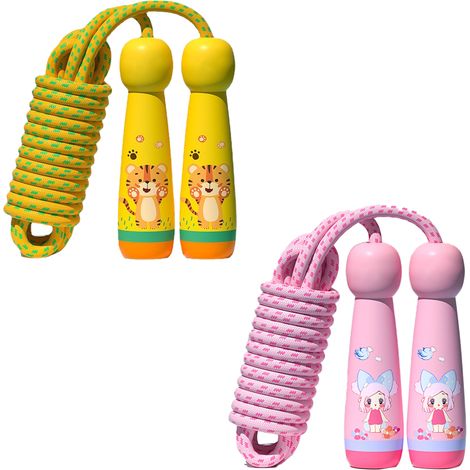 Corde à Sauter - Poignées en Bois Réglables - Cordon en Coton - Pour Enfants et Adultes - Intérieur Extérieur - 1 Pièce (1/5)