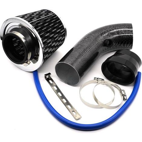 Kit Admission Direct Universel - Filtre à Air Sport pour Voiture avec Tuyau, Diamètre 76mm, Système d'Admission d'Air en Fibre, Améliorez la Performance et le Son de Votre Moteur(Grain tout carbone) (1/2)