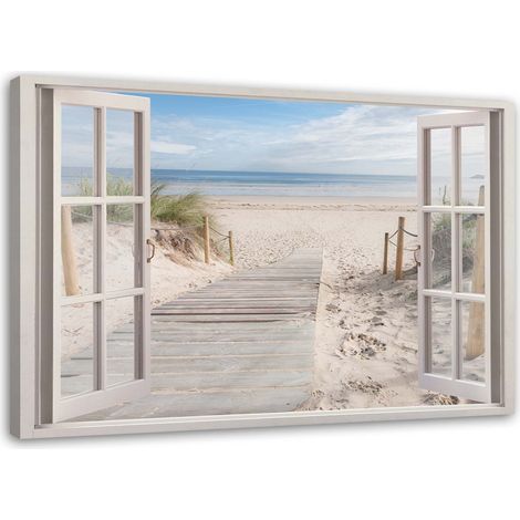 Quadro su tela, Finestra vista spiaggia mare - 100x70 (1/5)