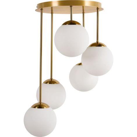5 Light Ceiling Lamp Brass Metal Ball Lampshade Modern Style RIANA