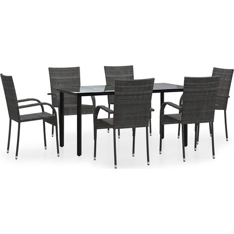 Maison Exclusive - 7-tlg. Garten-Essgruppe Grau Poly Rattan