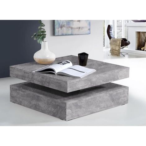 Les Tendances – Table basse carrée pivotante – Panneau de particules décor béton gris clair – 2 plateaux pivotants – L 78 x P 78 x H 35,4 cm (1/7)