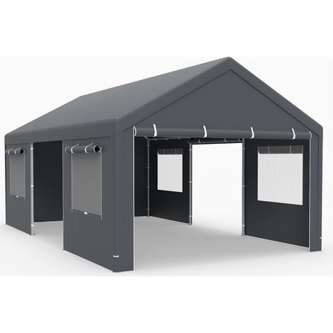 COSTWAY Tenda garage Carport, 600 x 363 cm Tenda garage resistente allinverno, tenda da magazzino con pareti laterali rimovibili, porte avvolgibili e finestre ventilate, tenda da pascolo Riparo per au