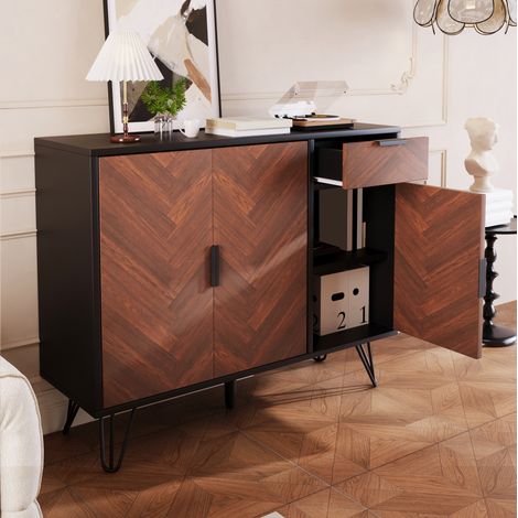 Mueble de almacenamiento moderno 90 x 30 x 71,5 cm con cajón y estantes regulables negro/madera (1/5)
