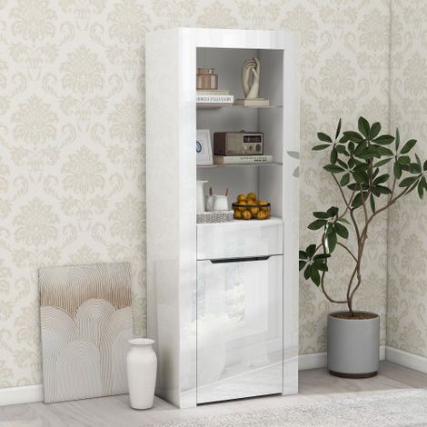 Vitrine avec éclairage LED Bibliothèque, Meuble de rangement avec étagères et vitrine, Bibliothèque de salon et Bureau - blanc (1/5)