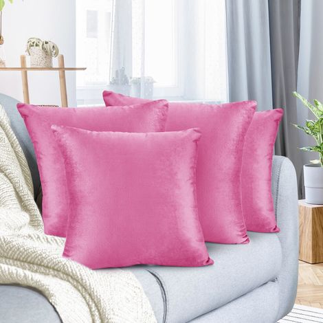Samtkissenbezüge, einfarbig, quadratisch, weiche Dekokissenbezüge, geeignet für Sofas, 50 x 50 cm, hellrosa, 4er-Pack.