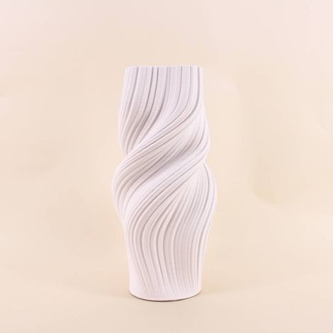 Vase twist en céramique blanche 3D, H39cm (1/5)