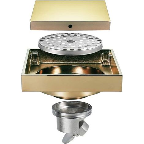 Scarico a pavimento nascosto color oro, canale doccia quadrato in ottone, scarico doccia antiodore per WC, bagno, cucina, 100 x 100 mm (1/4)