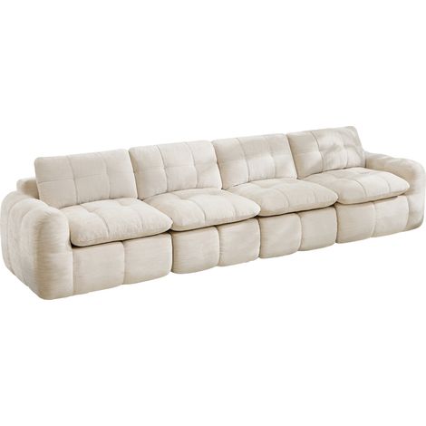 Sofá modular sin respaldo de 4 plazas, chenilla beige, espuma 32D, 334 x 97 x 68 cm (1/5)