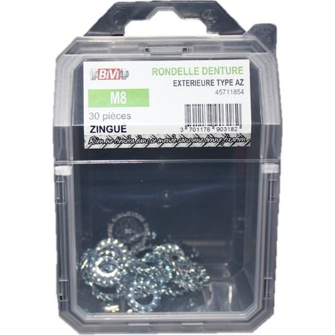 Rondelle éventail à dentures extérieures (AZ) DIN 6798 A Zingué - 6 mm en Coque de 100 pièces - BIVI