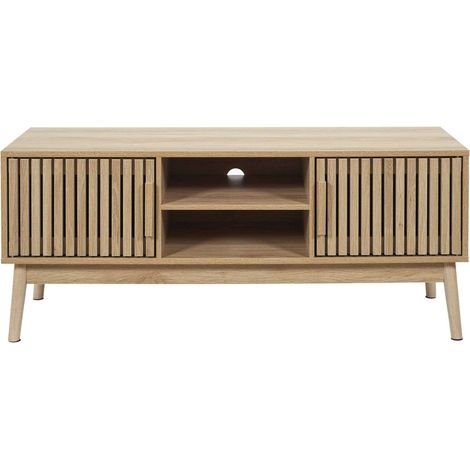 The Home Deco Factory – Meuble TV sur pieds en bois avec 2 portes et 2 niches de rangement – Design moderne – Compatible avec la plupart des téléviseurs