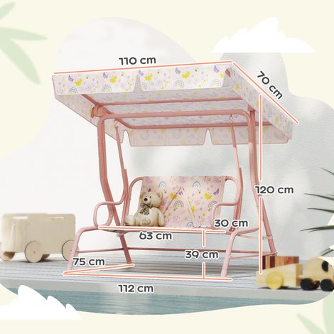 Hollywoodschaukel für Kinder, Stahlrahmen, 2-Sitzer, 60 kg belastbar, Rosa (1/5)