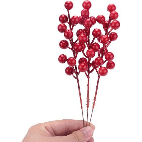 Tiges de baies rouges artificielles pour décorations de sapin de Noël --- (1/5)