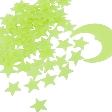 Juego de 100 pegatinas luminosas de estrellas y lunas, fluorescentes para el techo de la habitación infantil. (1/4)