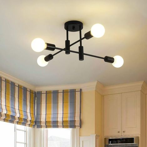Moderne Carmdering Vierflammen-Pendelleuchte im Retro-Industrie-Stil, aus Metall, höhenverstellbar, ideal für Wohnzimmer, Esszimmer, Schlafzimmer und Eingangshallen, schwarz.
