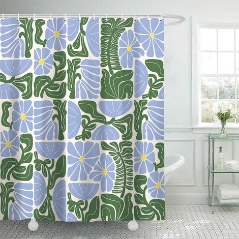 Rideau de douche imperméable en polyester 180 x 180 cm avec 12 crochets, motif géométrique abstrait moderne du milieu du siècle (Style F) (1/5)