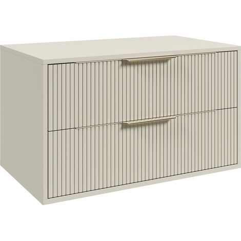 Badplaats – Meuble sous-vasque 80 cm – 2 tiroirs – Aggloméré haute qualité – Façades MDF – Couleur cashmere – Dimensions 80 x 46 x 46 cm (1/5)