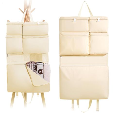 Rangement Porte à Suspendre,Etagere Suspendue pour Le Derrière Portes et en Voyage,Rangement Mural avec Sept Compartiments pour Ranger Vêtements,Chaussettes et Documents,1 Beige (1/5)