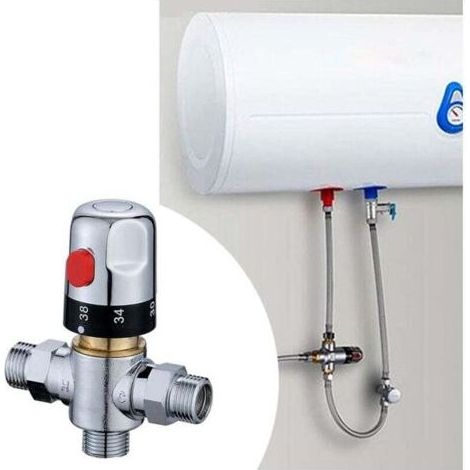 FOREHILL Mitigeur Thermostatique G1/2 Contrôle de Température de l'eau Régulateur d'eau Froide Chaude pour Système de Douche Laiton Massif Sans Plomb