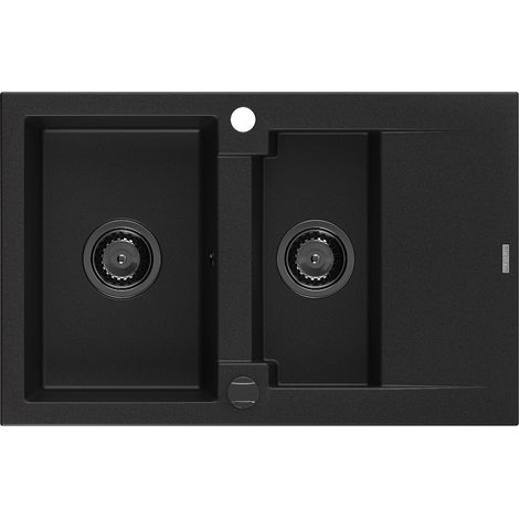 Mexen Gaspar évier en granit à 1,5 cuvette avec égouttoir 737 x 475 mm, Noir, siphon Noir - 6507731505-77-B (1/5)