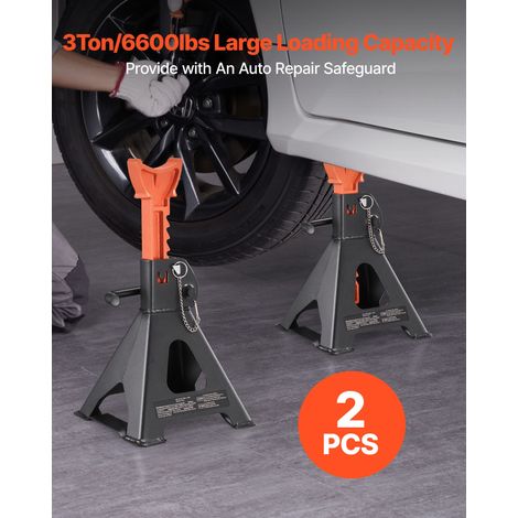 Chandelles d'atelier 3 T (6000 kg), hauteur réglable 275-415 mm, acier renforcé double sécurité, pour SUV camionnette voiture UTV/ATV, paire, noir et orange (1/5)