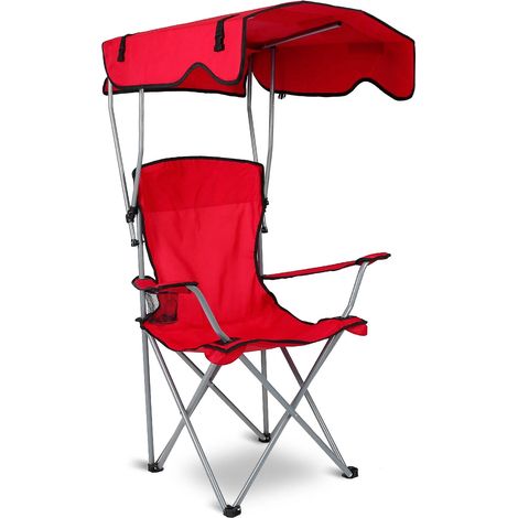 Chaise de plage pliable avec parasol intégré [50x50x90/120cm] - Siège portable réglable en hauteur, idéal pour camping, jardin et détente en extérieur, robuste et léger. (1/5)
