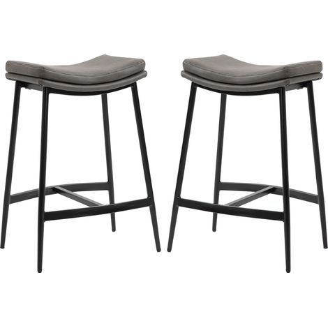 Breakfast Bar Stools Set of 2, Microfibre Upholstered Barstools, Industrial Bar Chairs with Curved Seat Steel Frame for Dining Room, Kitchen, Grey (1/5)