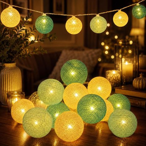 Guirlande LED Boules Coton, 1,5m, 10 LED, Chambre, Enfant, Deco, Lumineux, Doux, Batterie, Camping, Fete, Baby (1/5)