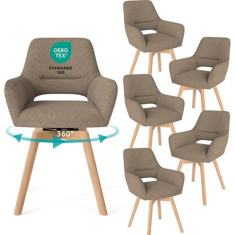 LEWE Lot de 6 chaises de salle à manger en chenille, fauteuil pivotantes à 360°, Chaise ergonomique avec accoudoirs, bois massif, Marron (1/5)