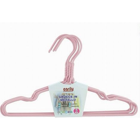 TRADE SHOP - Set 5 Pz Grucce Stampelle Appendiabito In Metallo Rosa Vestiti Pantaloni 87695 - (1/2)