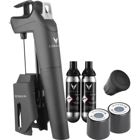 Sistema di conservazione del vino - CORAVIN - Timeless Three Plus - Nero - 2 capsule di Argon - Aeratore incluso