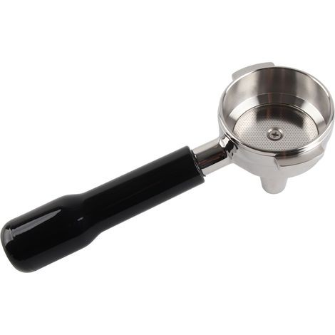 58-mm-Edelstahl-Siebträger mit einem Auslauf, komfortablem Griff und feinem Sieb, abnehmbares Zubehör für schwarze Kaffeemaschinen. (1/5)
