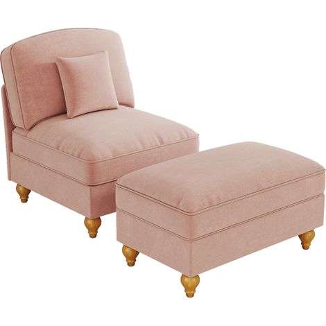 GagaFauteuil lounge chenille rose avec pouf (1/5)