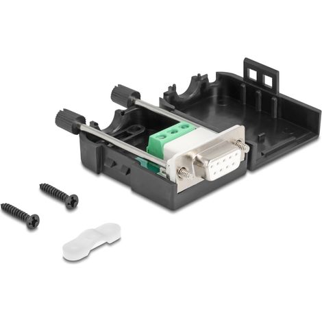 Delock D-Sub serie de 9 pines hembra a bloque de terminales de 3 pines RS-232/RS-485/CANBUS con carcasa