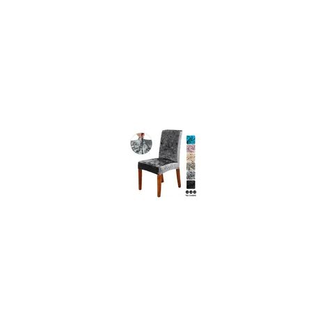 4 housses de chaise extensibles velours, hauteur dossier 50-60 cm, longueur assise 36-50 cm, largeur assise 36-50 cm, gris foncé (1/4)
