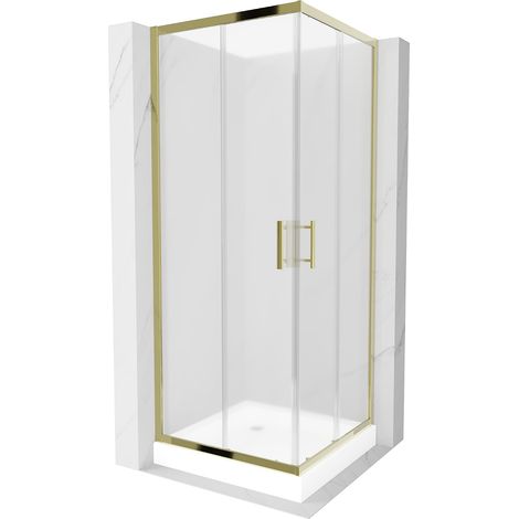 Mexen Rio cabine de douche carrée 70 x 70 cm, givrée, or + receveur Rio, blanc - 860-070-070-50-30-4510