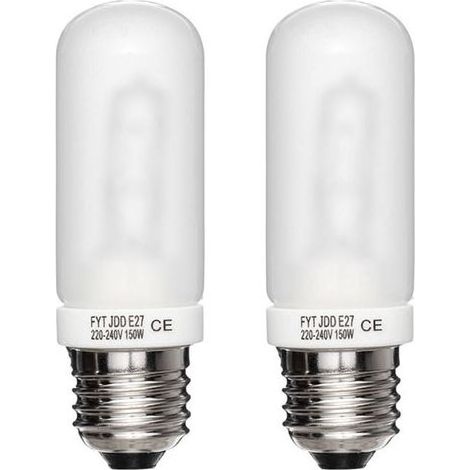 Deux ampoules halogènes dépolies à culot E27, 3700K, 150W 220-240V, adaptées à une utilisation comme ampoules pilotes pour flashs de studio (1/4)