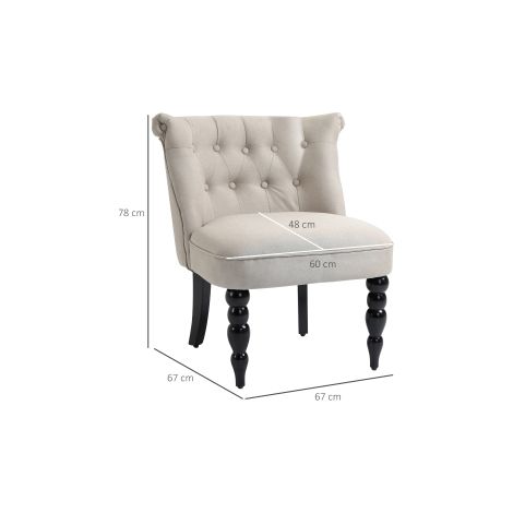Fauteuil relax beige vintage en lin avec structure en bois noir et assise rembourrée, pour salon, salle à manger et coin lecture (1/5)