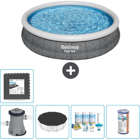 Piscine gonflable ronde Bestway à réglage rapide - Imprimé rotin - 366 x 76 cm - Comprend des Accessoires CB13 (1/5)