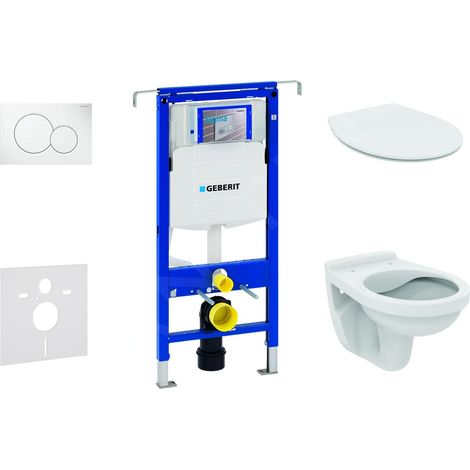 Geberit Duofix - Set d'installation pré-murale, cuvette Alpha avec abattant, plaque de déclenchement Sigma01, blanc alpin (1/5)