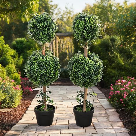 Buis artificiels en pot lot de 2 vert classique protection UV (1/5)