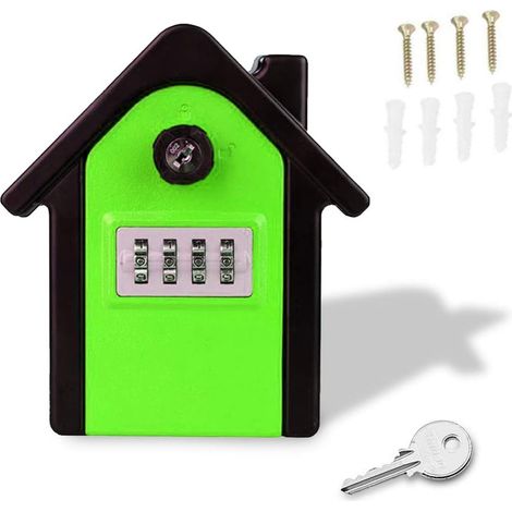 Boîte de verrouillage à clé murale, boîte de rangement pour clés extérieure, combinaison à 4 chiffres, vert (1/5)